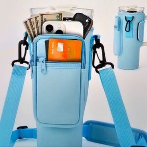 1pc Water Bottle Holder with Strap and Pocket For 40oz Tumbler Cup,